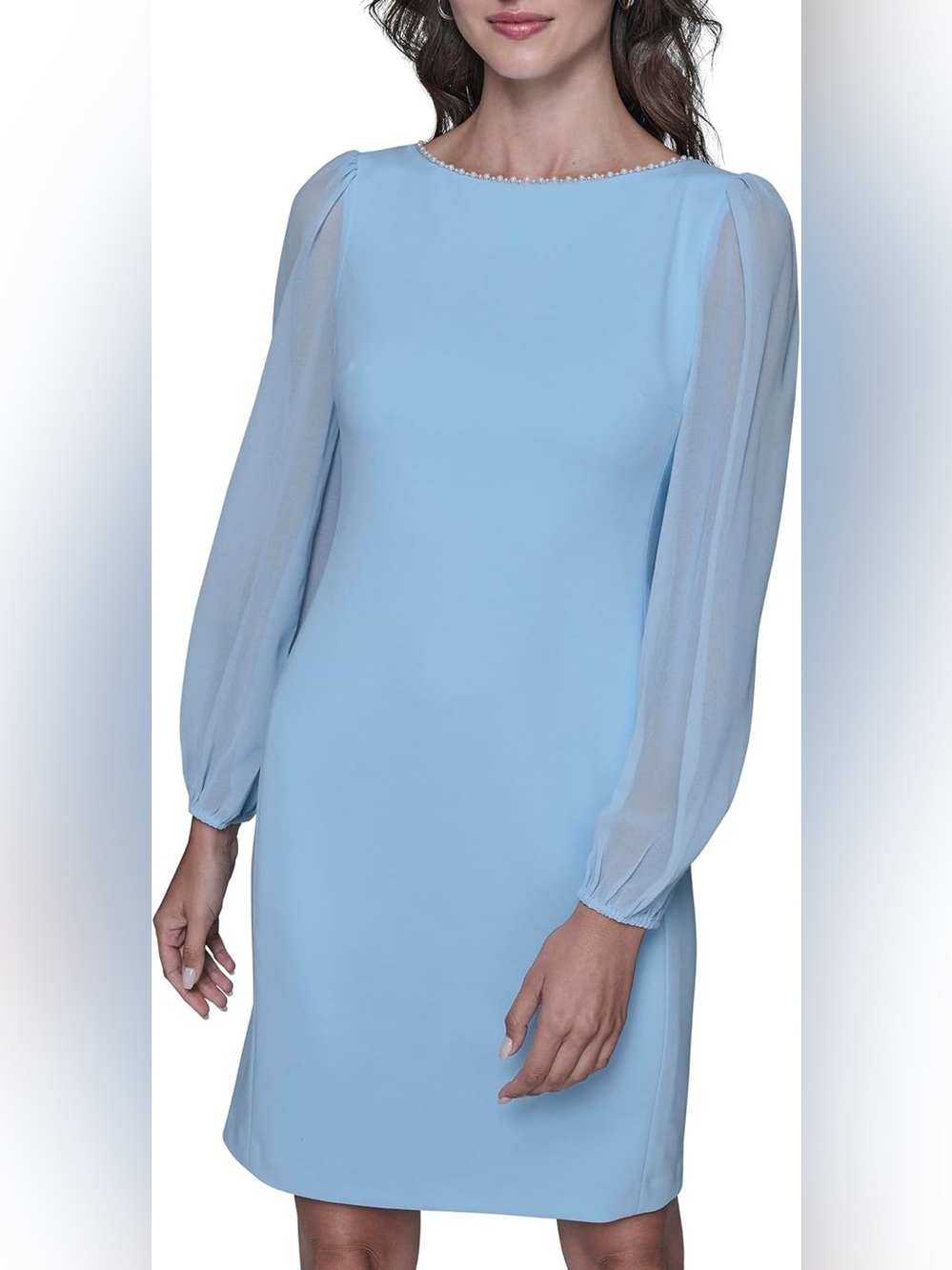 Karl Lagerfeld Powder Blue Long-Sleeve Chiffon Sleeve Dress NEW NEVER WORN